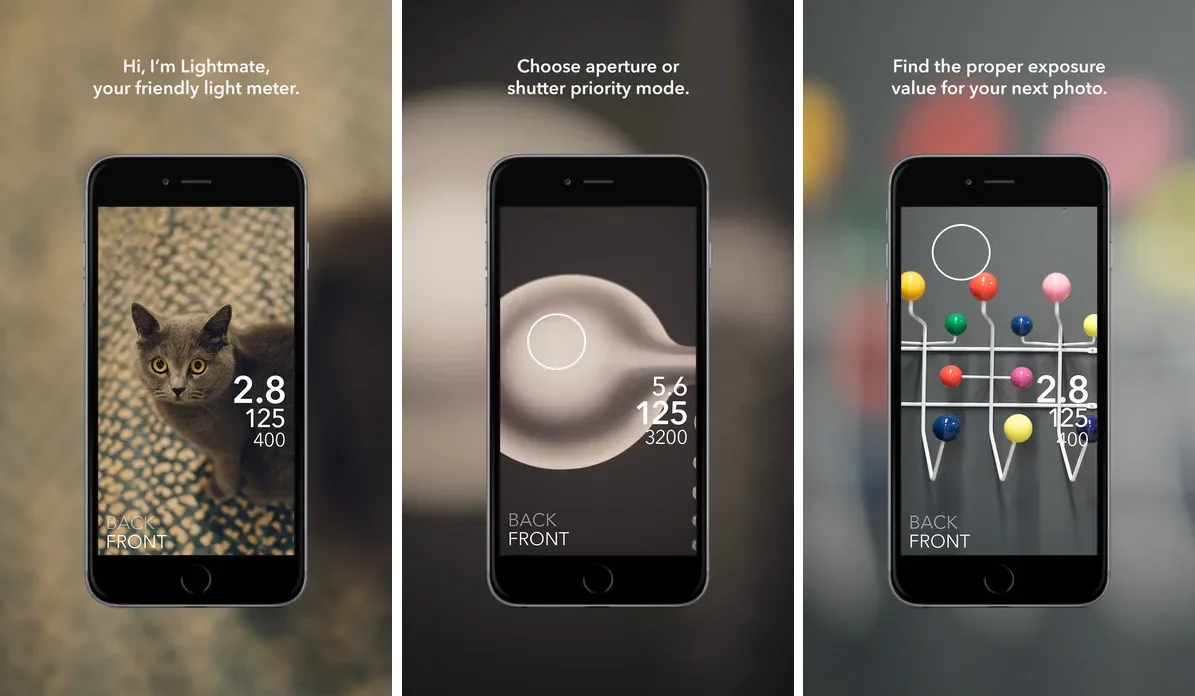 Obrazovka aplikácie Lightmate ako expozimeter na iPhone