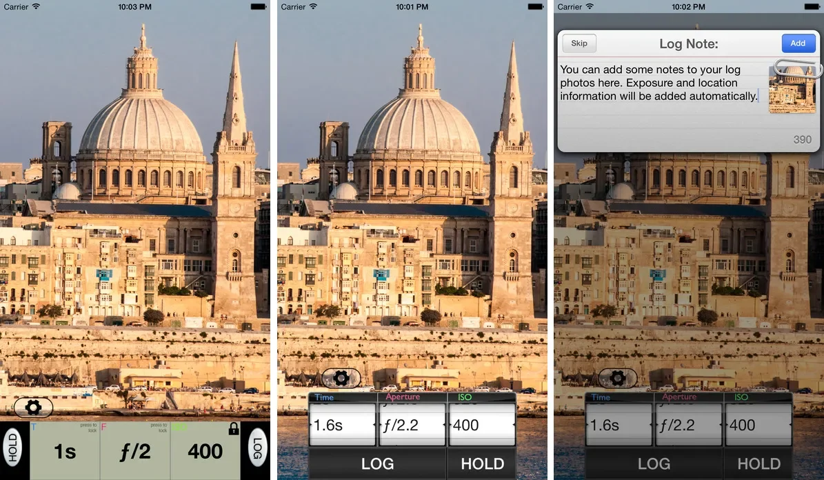 Obrazovka aplikácie Pocket Light Meter na iPhone