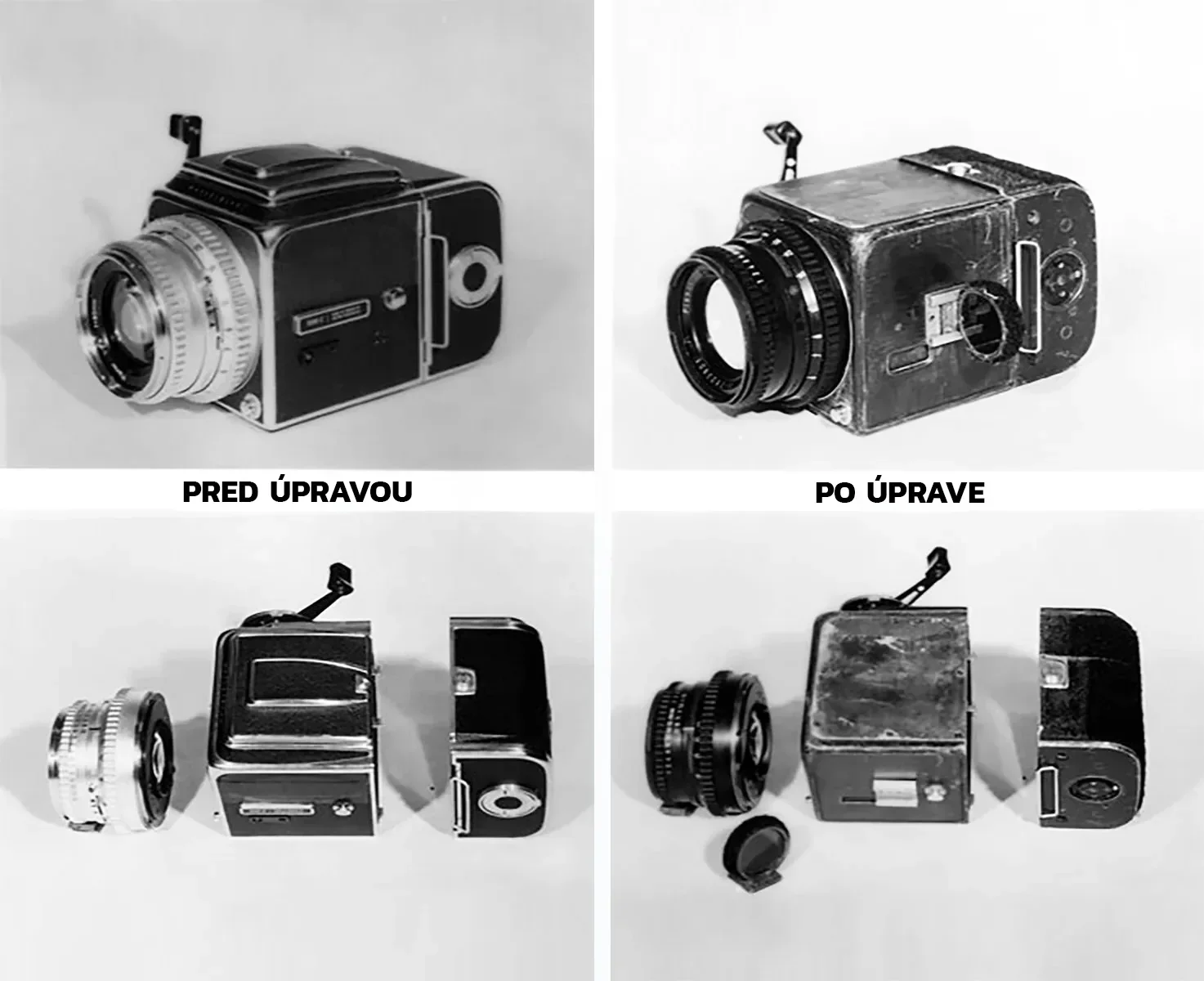 Porovnanie upraveného zadného krytu repliky vesmírneho Hasselbladu pred a po