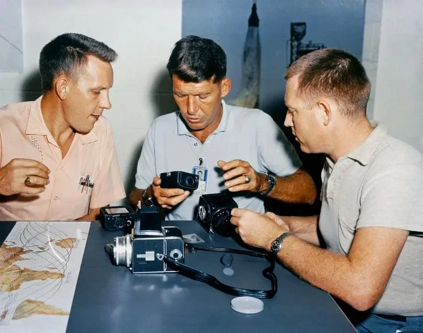 Historická fotografia fotoaparátu Hasselblad používaného pri misiách NASA